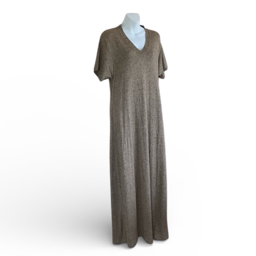 Joan Vass maxi dress, Women's M, beige tan nubby, tweed, linen-blend. EUC